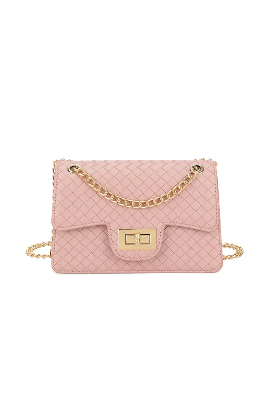 Pink Woven Mini Cross Body Bag